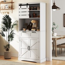 Tall Coffee Bar Cabinet with Doors & Adjustable Shelf-White