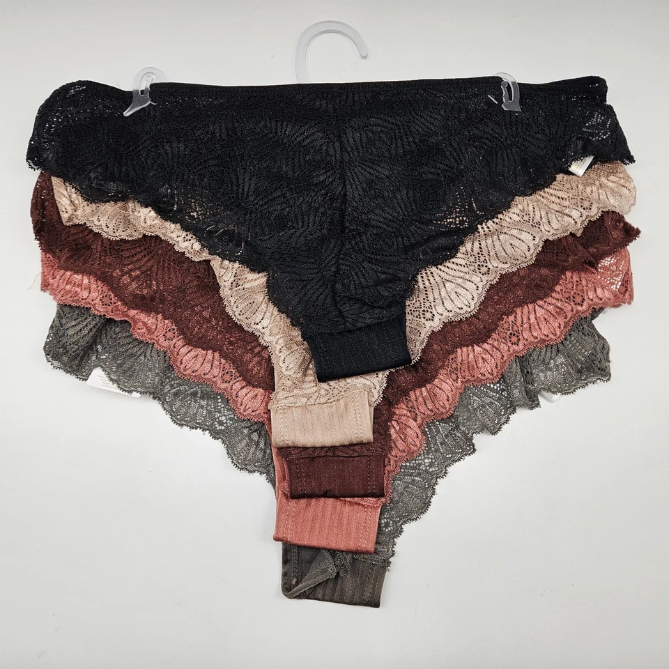 ADRIENNE VITTADINI 5 Pk Mujer Grande Satinado Encaje Bragas Negro Beige Granate Marrón Foto 3 de 4