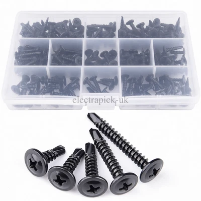 190Pcs Self Drilling Wafer Head Screws Steel Self Tapping Screws for Metal Sheet