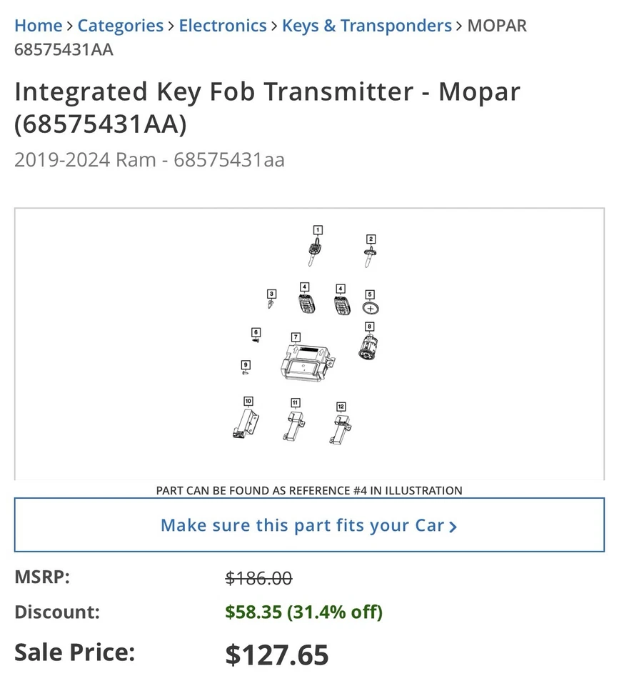 Оригинальный ключ коробки передач Ram 2019-2024 Ram 2500 3500 Mopar — 68575431aa - Изображение 3 из 4