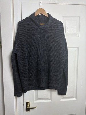 Tu Premium Ribbed Knit Charcoal Cowl Neck Jumper - Size L
