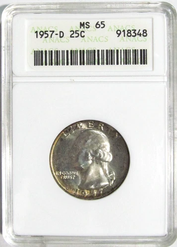 1957-D WASHINGTON Silver Quarter ANACS MS 65