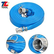 1-1/4" x 100' PVC Lay Flat Discharge Hose Blue Backwash Pump Hoses W/ Fittings