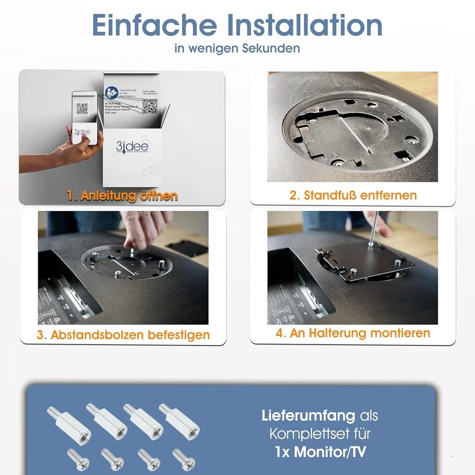 VESA Schrauben Abstandhalter Set – M4x15mm, 15mm Distanz für Monitore - Bild 3 von 4