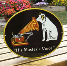 Enamel Sign HMV - His Master's Voice - Nipper The Dog - Oval Shape Stunning Sign