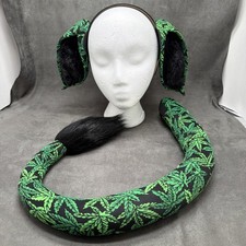 Cosplay Handmade Ears & Tail Green Marijuana Print