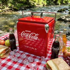Coca-Cola Vintage Metal Ice Chest Cooler 13L (14Qt)，Portable Outdoor Ice Bucket