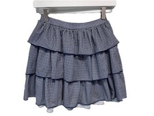 Zara Blue White Gingham Checkered Print Pattern Ruffle Tiered Mini Skirt S