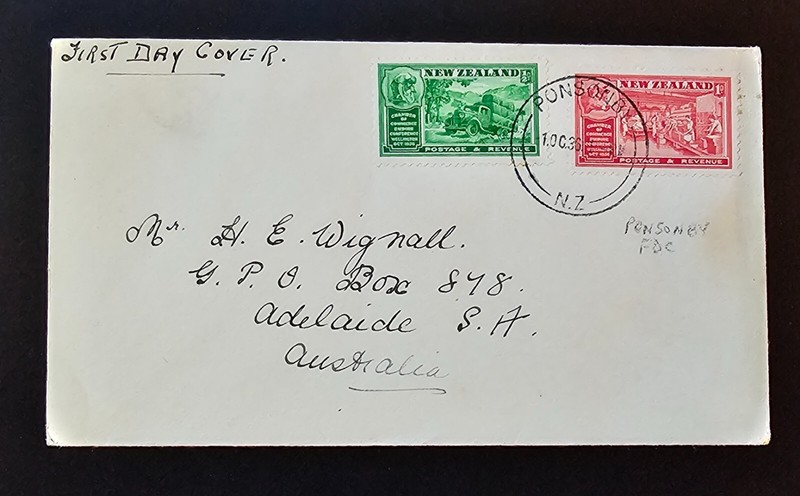 New Zealand 1936 KGV First Day Cover FDC to Adelaide Australia 1/2d & 1d Stamps