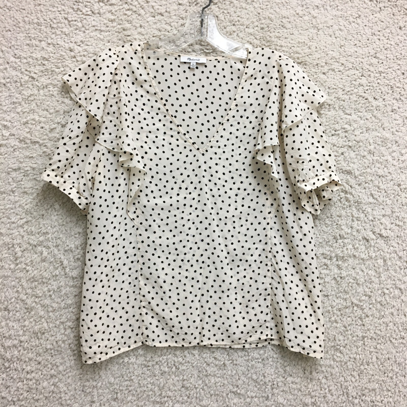 Madewell XL Beige Polka Dot V-Neck Ruffle Blouse for Women
