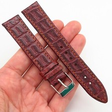18mm Brown Genuine Textured Croco Leather Stitched Watch Band Strap