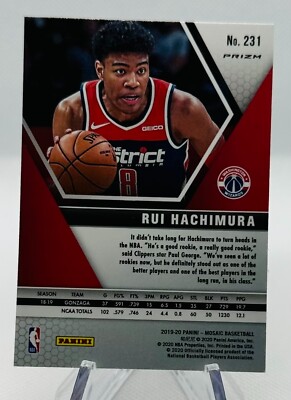 2019-20 Panini Mosaic Reactive Blue Prizm Rui Hachimura Wizards Rc