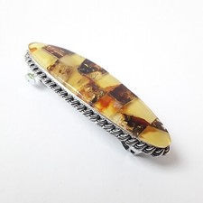 Baltic amber hair barrette for women, french hair clip amber mosaic hair pins