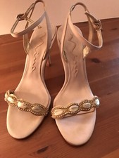 Nina Strappy Sandals Dressy Rhinestone Beaded Fabric 7 1/2 M Leather Soles 7.5