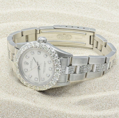 Rolex Oyster Perpetual 24mm 76094 Silver Diamond Dial Oyster Bracelet 5.00 CT - Picture 2 of 6