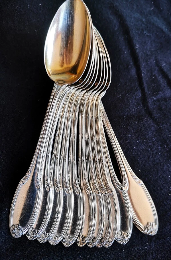 Hermosas cucharas francesas antiguas de plata de ley Vermeil Imperio Minerva siglo XIX Foto 2 de 4