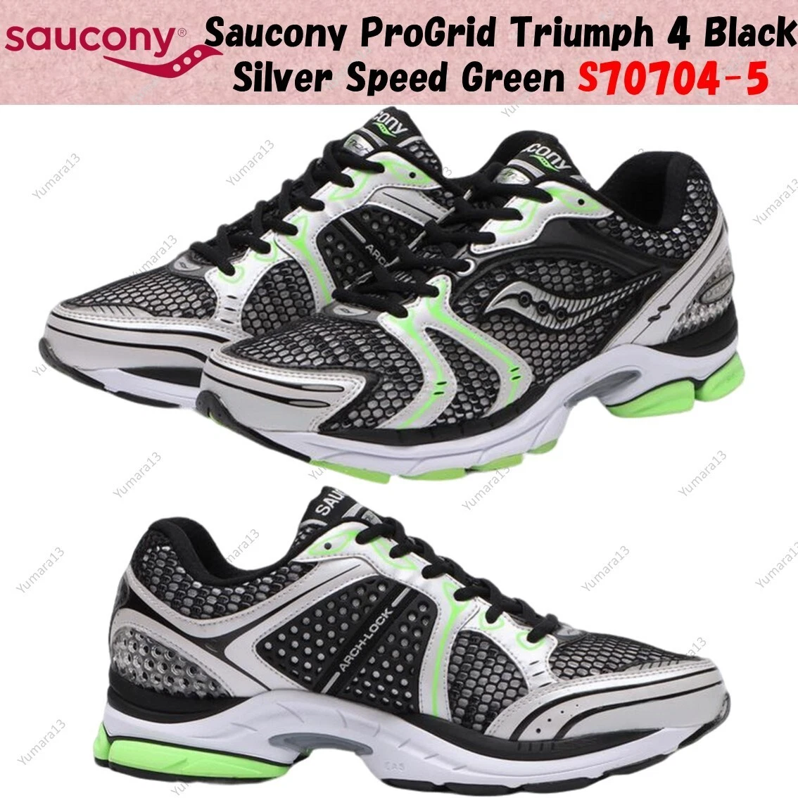 Saucony ProGrid Triumph 4 Black Silver Fluo Green for sale  display picture 2