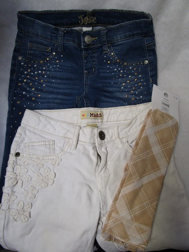 Girls Ivory White Jeans, Justice Blue Denim Jeggings, Bandana Lot of 3 Youth 10 - Picture 2 of 21