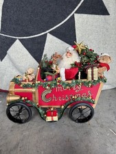 Large Christmas Santa In Red Pickup Farm Truck Holiday Decor Missing Peice 17x21