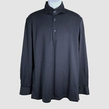 Brunello Cucinelli Men's Blue Cotton Three-Button Long-Sleeve Polo Shirt Size 54