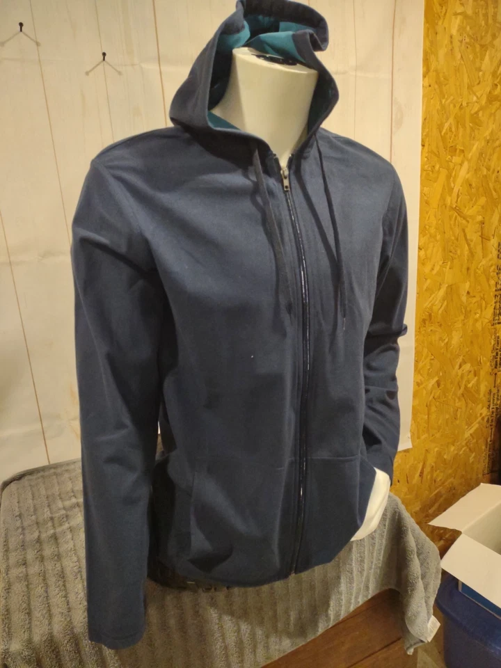 NUEVO CON ETIQUETAS Para Hombres Van Heusen Ropa de Dormir Luxe Touch Cremallera Completa Mediana Sudadera con Capucha Chaqueta AZUL MARINO $40 Foto 3 de 4