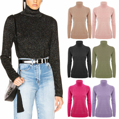 TOOCOOL ANN001 Women's Lurex Pullover Glitter High Neck Lupetto Sweater