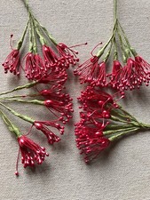 Vintage Millinery Flower All Red Stamen 4 bunch Lot Unused Stock HaE