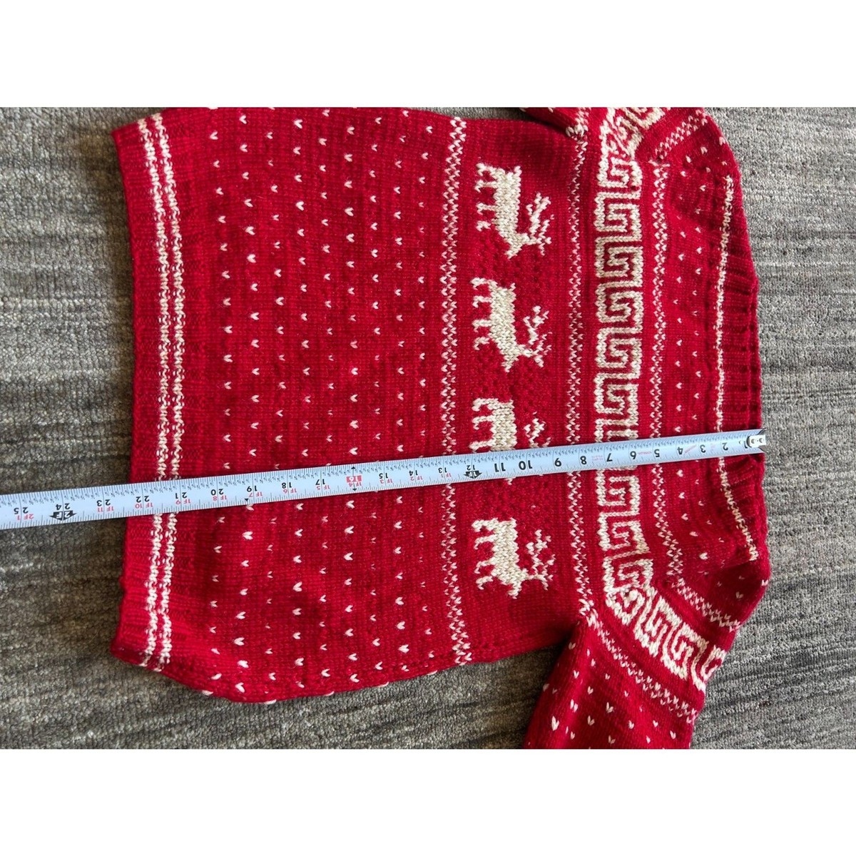 Handknit Wool Nordic Reindeer Sweater L View 6