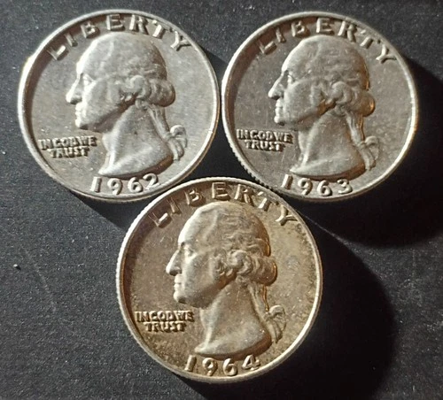 (3) 1960's Silver Washington Quarters (62, 63-D, & 64): True Auction ($1 Start)