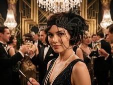 1920  s Style Flapper Black Feathered Headband Handmade