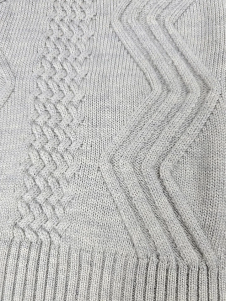 Pronto-Uomo Men XL Sweater Cardigan Zip-Up Gray Cable Knit Wool Merino Fisherman - Image 2 of 4