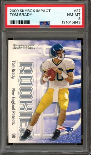 TOM BRADY ~ 2000 Skybox Impact Football Rookie RC #27 ~ Graded PSA 8 NM-MT