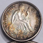 1891 Seated Liberty Dime, AU+++/UNC Slider Nicely Toned