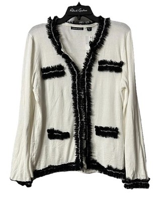 NWT Michael Simon Womens Long Sleeve Ivory Black Sweater Jacket Size PL