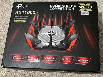 TP-LINK Archer AX11000 Tri-Band Wi-Fi 6 Gaming Router - Black/Red NEEDS CLEANING