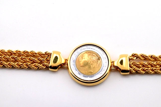 Pulseira de moedas Bellezza Itália 500 liras corda tripla corrente bronze HSN - Imagem 4 de 4
