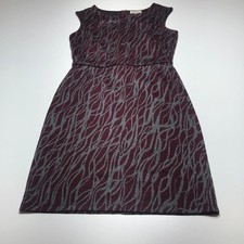 Loft Sheath Dress Womens Size 2 Maroon Gray Wavy Print Sleeveless Knit Stretch