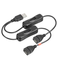USB Extension Cable with ON/Off Switch 0.3 Meter USB Male to Dual Female 2Pcs