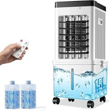 Portable Air Cooler, 15L Evaporative Cooling Fan with Remote & 2 Ice Packs,3-in1