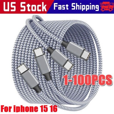 60W USB-C to USB-C Cable Fast Charger lot PD Nylon Cord For iPhone 16 Samsung