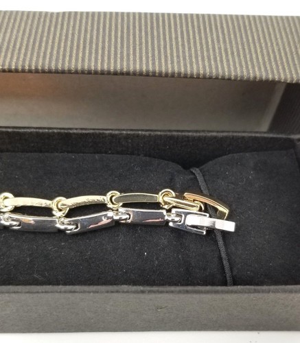 Bracelets 2 Gold tone and Silver Tone Links with Clear Rhinestones with Box - Picture 12 of 12