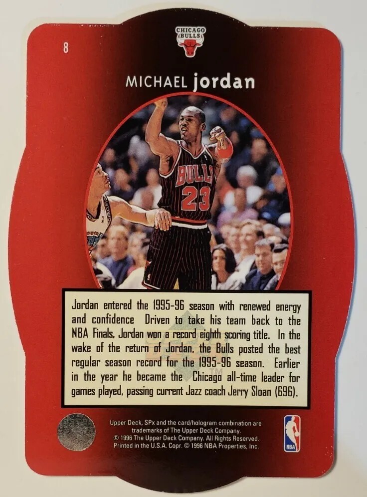 RARE MICHAEL JORDAN 1996 Upper Deck SPx GOLD DIE CUT #8 RARE MICHAEL JORDAN 1996 Upper Deck SPx GOLD DIE CUT #8