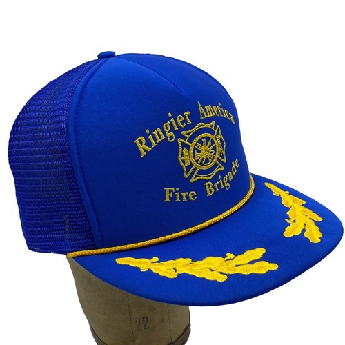 Vtg Ringier America Fire Brigade Snapback Hat Mesh Scrambled Eggs Blue Cap - Picture 4 of 12