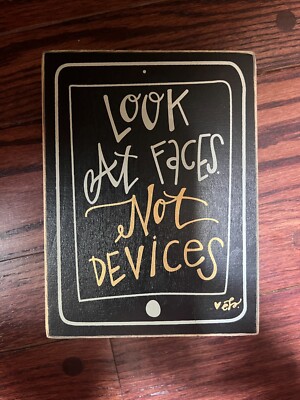 EUC COLLINS FRESH + ORIGINAL Wooden Free Standing Sign LOOK AT FACES NOT DEVICES