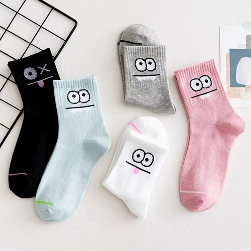 5 Pairs Embroidery Couple Socks Expression Printed Middle Tube Socks
