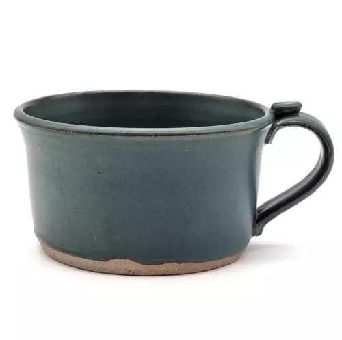 Studio Art Pottery Soup Mug Bowl Green 3" Tall 5" Wide Signed