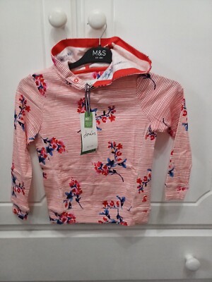 Mädchen Hoody Joules Alter 5 rot gestreift Blumen meliert LS Baumwolle 110 cm