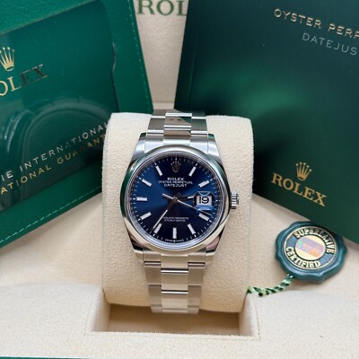 Rolex Datejust 36 NEW 2024 Blue Index Dial Stainless Steel Smooth Bezel Oyster