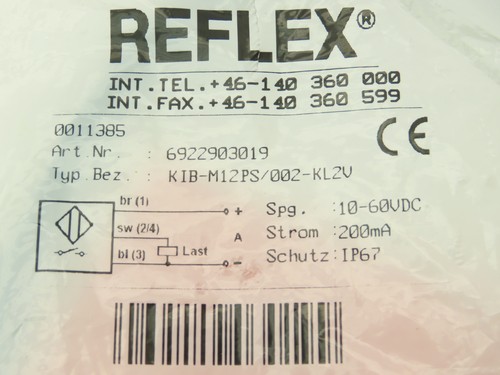 Reflex 6922903019 6922903019 KIB-M12PS Sensor Switch 10-60VDC Proxy Proximity - Picture 2 of 8