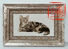Handmade American Shorthair cat Framed Needlepoint Wall Hanging 42.5cm 30cm